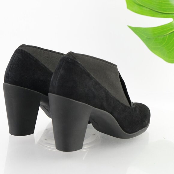 Clarks Womens Adya Luna Boots Size 7 Black Suede Block Heel Elastic Cuff Booties - Picture 4 of 11